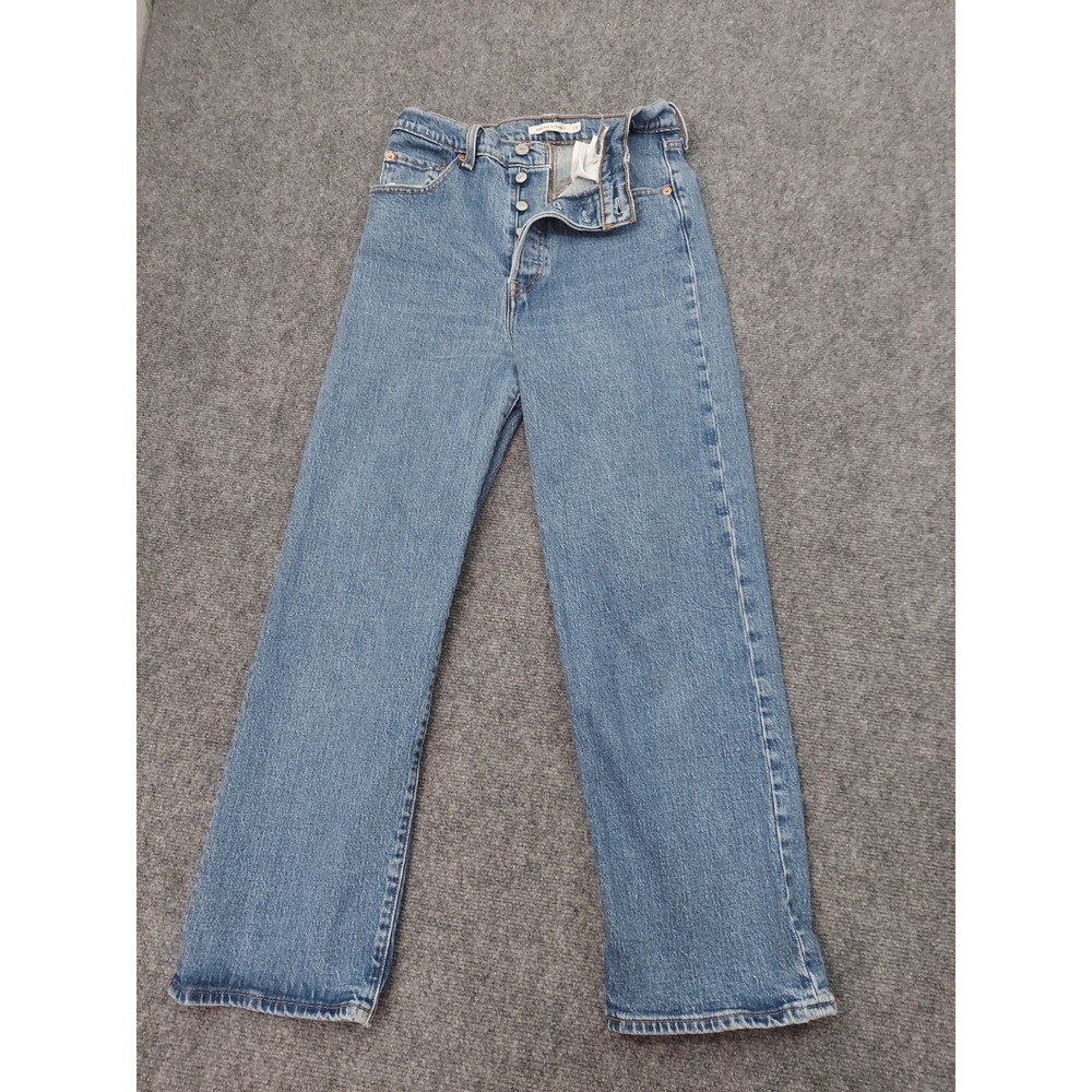 Levis Ribcage Straight Jeans Womens 28 Blue Button Fly Medium Wash Stretch